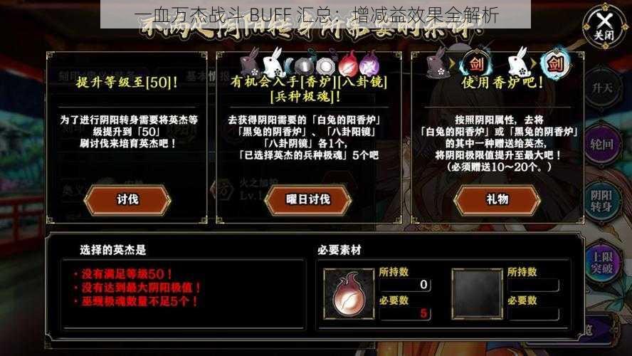 一血万杰战斗 BUFF 汇总:增减益效果全解析